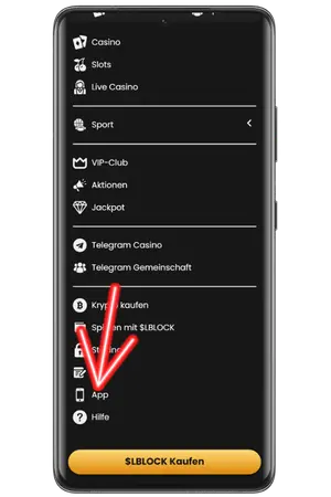 Um die Lucky Block App herunterzuladen, klicken Sie im Menü auf „App“