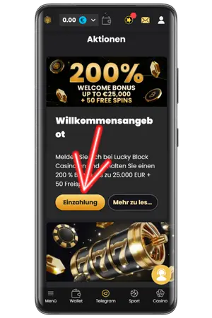 Wählen Sie anschließend im Bonus-Tab den Lucky Block bonus.