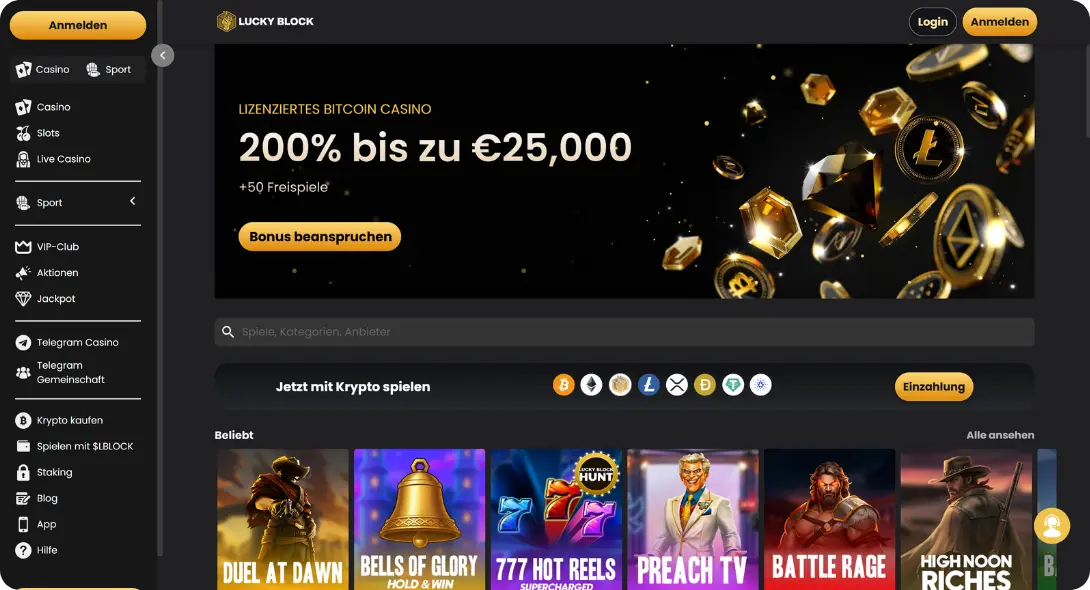 Startseite der Lucky Block Anwendung